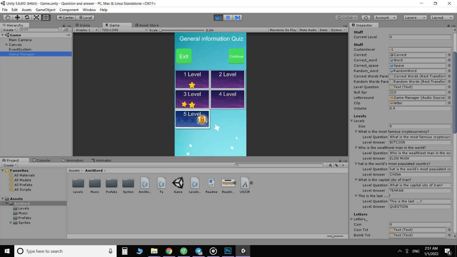 Trivia quiz – word game unity template - featured image